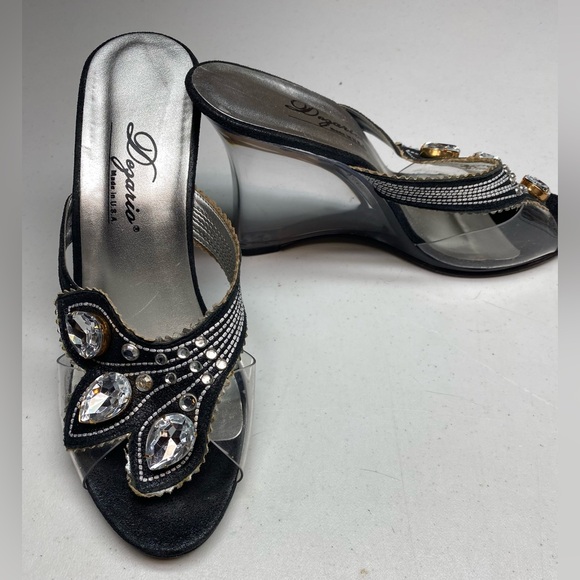 Dezario Shoes - Dezario BLK/ CLEAR  Acrylic Rhinestone Wedge, 9 Fall Sale